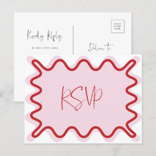 Roze Rode golvende rand RSVP-Briefkaart Briefkaart