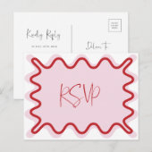 Roze Rode golvende rand RSVP-Briefkaart Briefkaart (Voorkant / Achterkant)