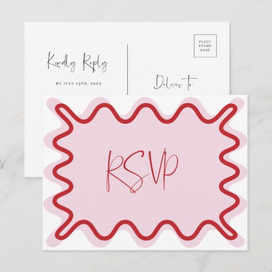 Roze Rode golvende rand RSVP-Briefkaart Briefkaart (Voorkant / Achterkant)