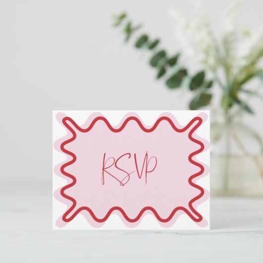 Roze Rode golvende rand RSVP-Briefkaart Briefkaart (Staand voorkant)