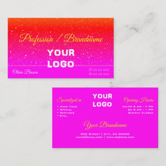Roze rode gradiënt Glitter Sprinkles Logo Visitekaartje (Voorkant / Achterkant)
