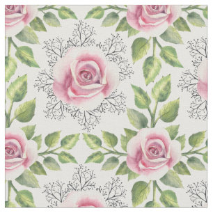 Roze rode groene bladeren Floral Stof