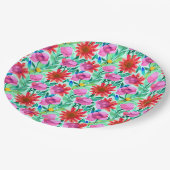 Roze, rode, groene waterverf bloemen papieren bordje (Gekanteld)