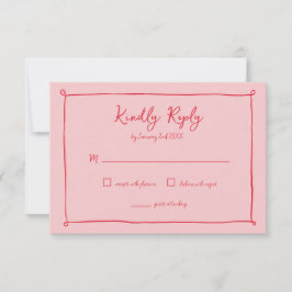 Roze-Rode Hand-Drawn Lijst Wedding RSVP Reactie