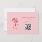 Roze-Rode Hand-Drawn Lijst Wedding RSVP Reactie Kaartje (Achterkant)