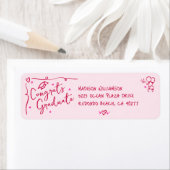 Roze Rode Hand Getekende Doodle Afstudeer Feesteli Etiket (Insitu)
