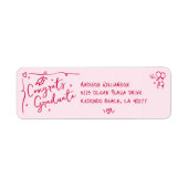 Roze Rode Hand Getekende Doodle Afstudeer Feesteli Etiket (Voorkant)