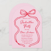 Roze Rode Hand Getrokken Boog & Script Afstudeerfe Kaart (Voorkant / Achterkant)