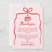 Roze & Rode Hand getrokken Doodle Bow Girl Baby sh Bedankkaart (Voorkant)