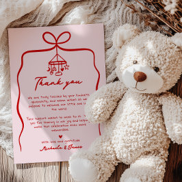 Roze & Rode Hand getrokken Doodle Bow Girl Baby sh Bedankkaart