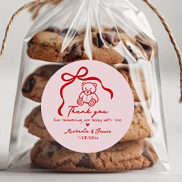 Roze & Rode Hand getrokken Doodle Bow Girl Baby sh Ronde Sticker