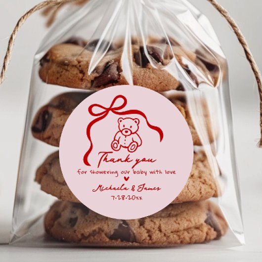 Roze & Rode Hand getrokken Doodle Bow Girl Baby sh Ronde Sticker