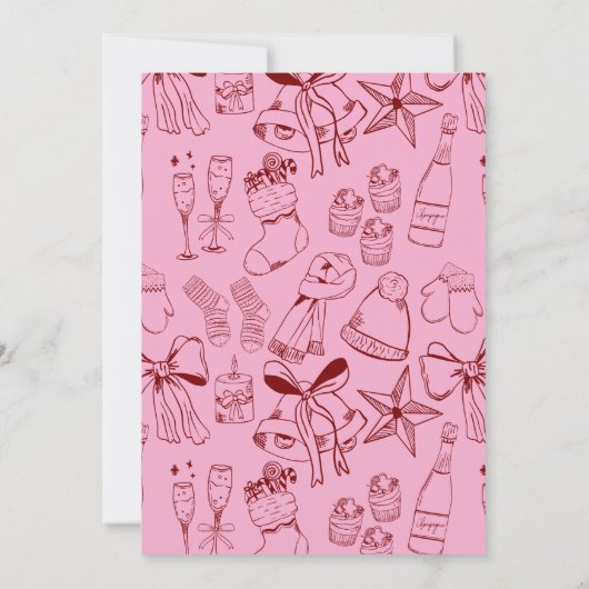 Roze & Rode Hand getrokken Doodle Kerstmis Kaart (Achterkant)