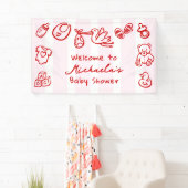 Roze & Rode Hand getrokken Doodle Whimsical Baby s Spandoek (Insitu)