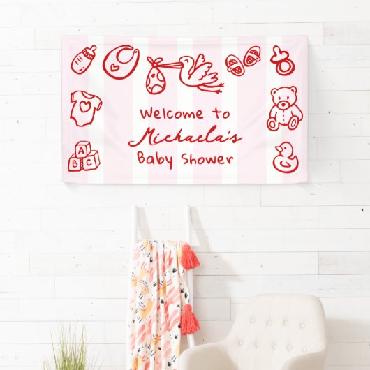 Roze & Rode Hand getrokken Doodle Whimsical Baby s Spandoek (Insitu)