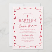 Roze & Rode Hand getrokken doop uitnodiging (Voorkant)