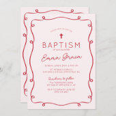 Roze & Rode Hand getrokken doop uitnodiging (Voorkant / Achterkant)