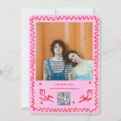 Roze Rode Hand getrokken golvende retro bruiloft Kaart (Achterkant)