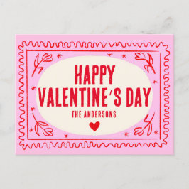 Roze Rode Hand Print Retro Happy Valentijn’s Day Briefkaart