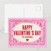 Roze Rode Hand Print Retro Happy Valentijn’s Day Briefkaart (Voorkant / Achterkant)