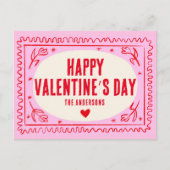 Roze Rode Hand Print Retro Happy Valentijn’s Day Briefkaart (Voorkant)
