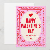 Roze Rode Hand Print Retro Happy Valentijn’s Day Feestdagenkaart (Voorkant / Achterkant)