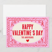 Roze Rode Hand Print Retro Happy Valentijn’s Day Feestdagenkaart (Voorkant / Achterkant)