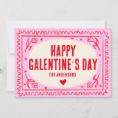Roze Rode Handdruk Retro Happy Galentine’s Day Feestdagenkaart (Voorkant)