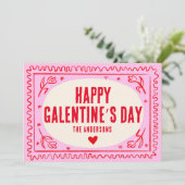 Roze Rode Handdruk Retro Happy Galentine’s Day Feestdagenkaart (Staand voorkant)
