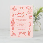 Roze Rode Handgetekende Funky Kerstfeest Kaart (Staand voorkant)