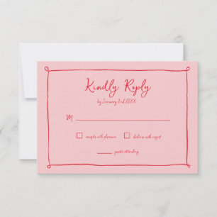 Roze-Rode Handgetekende Trouw-RSVP-reactie RSVP Kaartje
