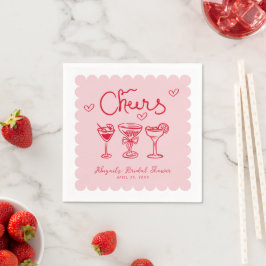 Roze Rode Handgetekende Whimsical Retro Bruiloftsb Servet