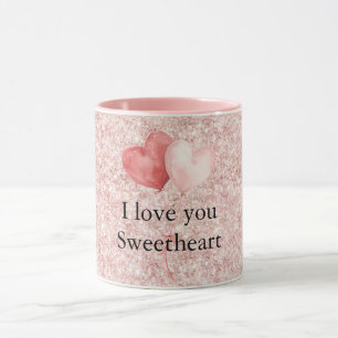 Roze Rode Hart Ballonnen Glitter Liefje Mok