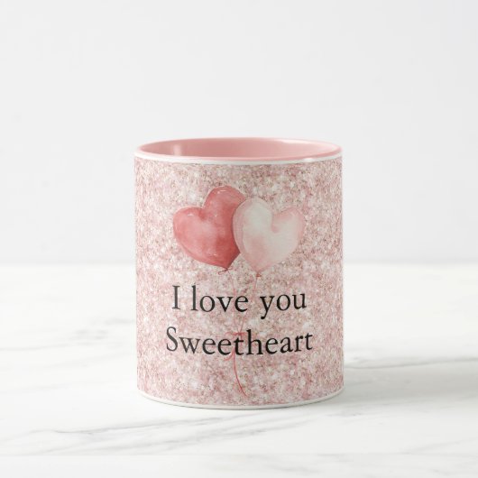 Roze Rode Hart Ballonnen Glitter Liefje Mok (Midden)