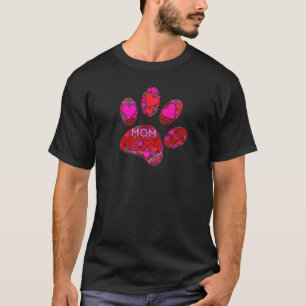 Roze Rode Hart Liefde Moeder Kattenpootafdruk Mama T-shirt