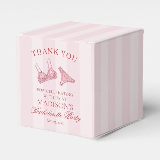 Roze & Rode Hart Ondergoed Bachelorette Dessert Bedankdoosjes (Voorkant Zijde)