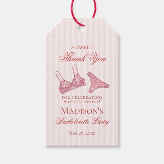 Roze & Rode Hart Ondergoed Bruidsfeest Favor Cadeaulabel (Voorkant)