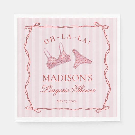 Roze & Rode Hart Ondergoed Douche Party Slipje Fee Servet (Voorkant)