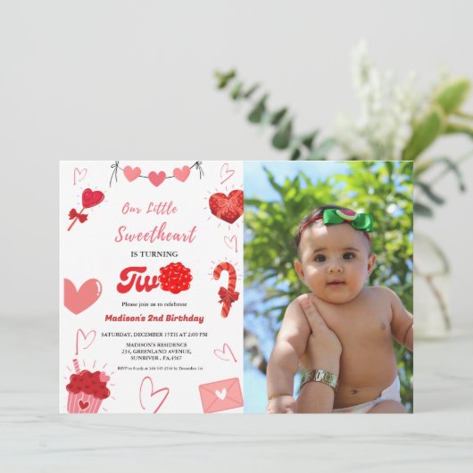 Roze & Rode Hart Valentijn 2e Verjaardag Kaart (Staand voorkant)