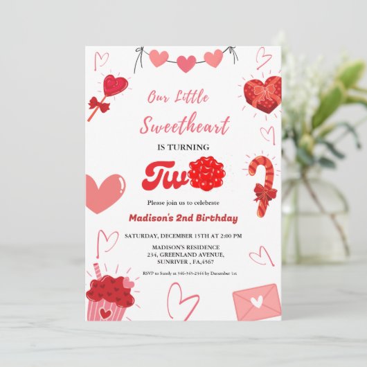 Roze & Rode Hart Valentijn 2e Verjaardag Kaart (Staand voorkant)