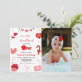 Roze & Rode Hart Valentijn Eerste Verjaardag Kaart (Staand voorkant)