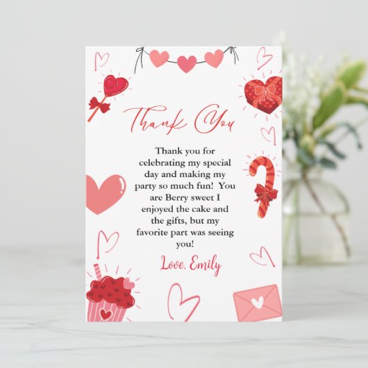 Roze & Rode Hart Valentijn Verjaardag Dank u Kaart (Staand voorkant)