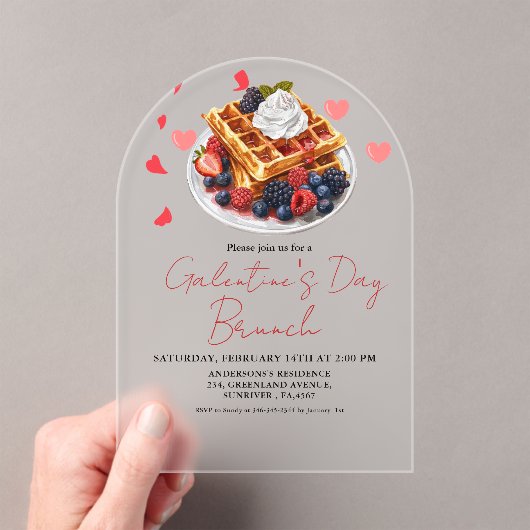 Roze & Rode Hart Valentijnsdag Brunch Party Acryl Uitnodigingen (Insitu (Draagbaar))