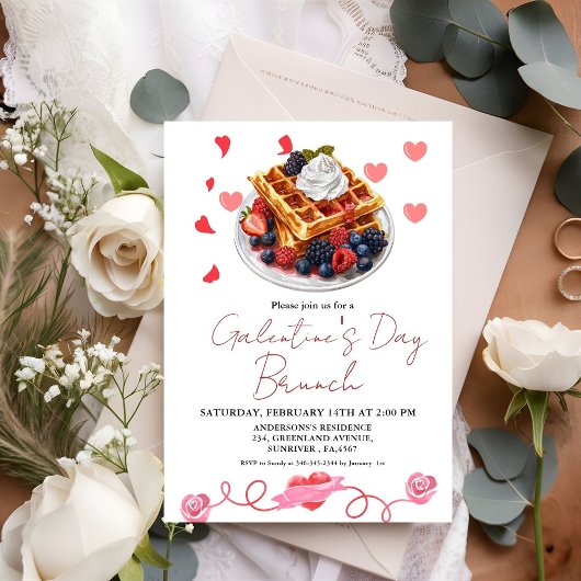 Roze & Rode Hart Valentijnsdag Brunch Party Kaart
