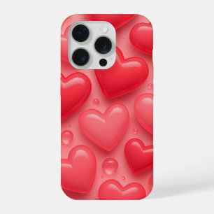 Roze & Rode Harten Bubbel Patroon iPhone 15 Pro Case