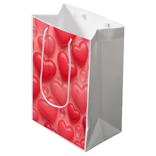 Roze & Rode Harten Bubble Patroon Medium Cadeauzakje (Voorkant Gekanteld)