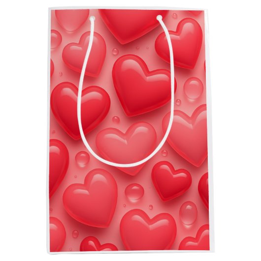 Roze & Rode Harten Bubble Patroon Medium Cadeauzakje (Voorkant)