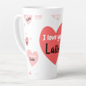 Roze rode harten houden van je, een latente, geluk latte mok (Linkerhoek)