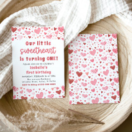 Roze Rode Harten Kleine Liefje Eerste Verjaardag Kaart