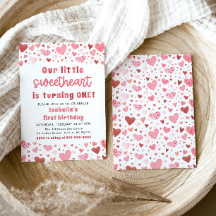 Roze Rode Harten Kleine Liefje Eerste Verjaardag Kaart